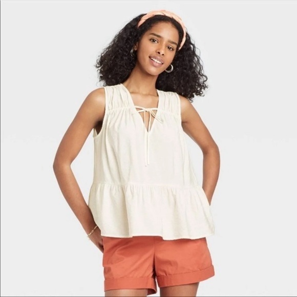 a new day Tops - NWT | A New Day | Smocked Ruffle Bottom Tank - Mango Berry Sz S NEW! 🏷